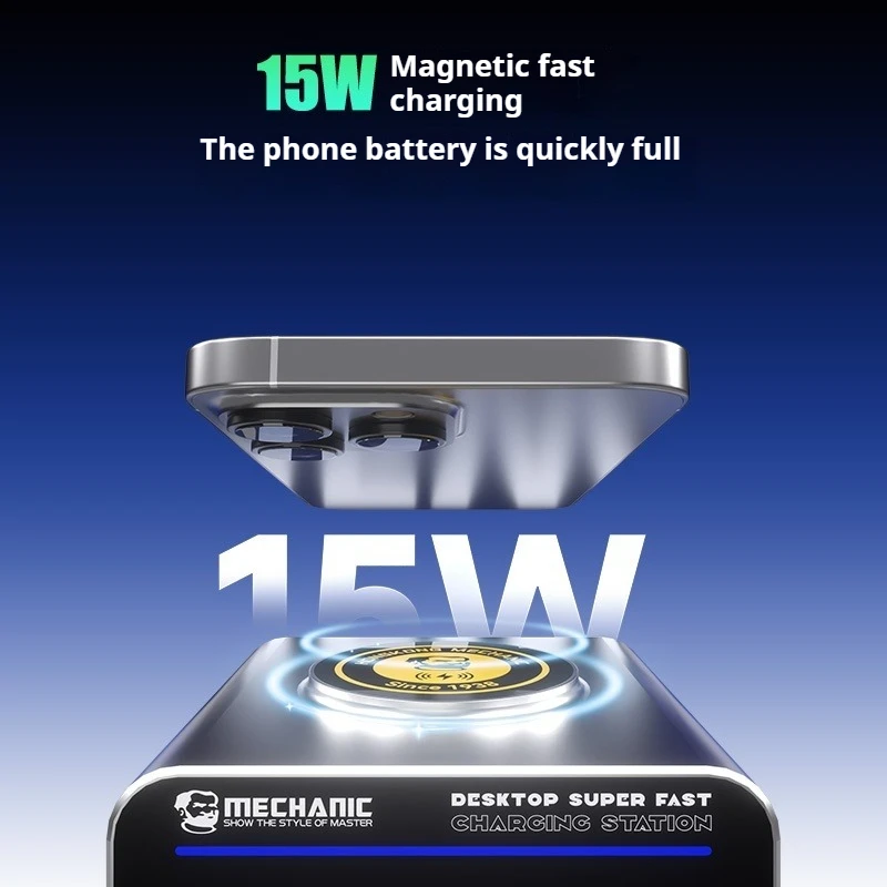 MECHANIC G-POWER GAN سطح المكتب محطة شحن سريعة للغاية شحن لاسلكي يدعم شحن سريع 15 وات PD لأجهزة Apple Android dev