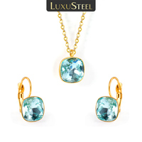 LUXUSTEEL Women's Cubic Zirconia Necklace And Earring Set Round Pendants Stainless Steel Chain Jewelry Gift for Valentine's Day