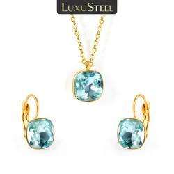 LUXUSTEEL Women's Cubic Zirconia Necklace And Earring Set Round Pendants Stainless Steel Chain Jewelry Gift for Valentine's Day