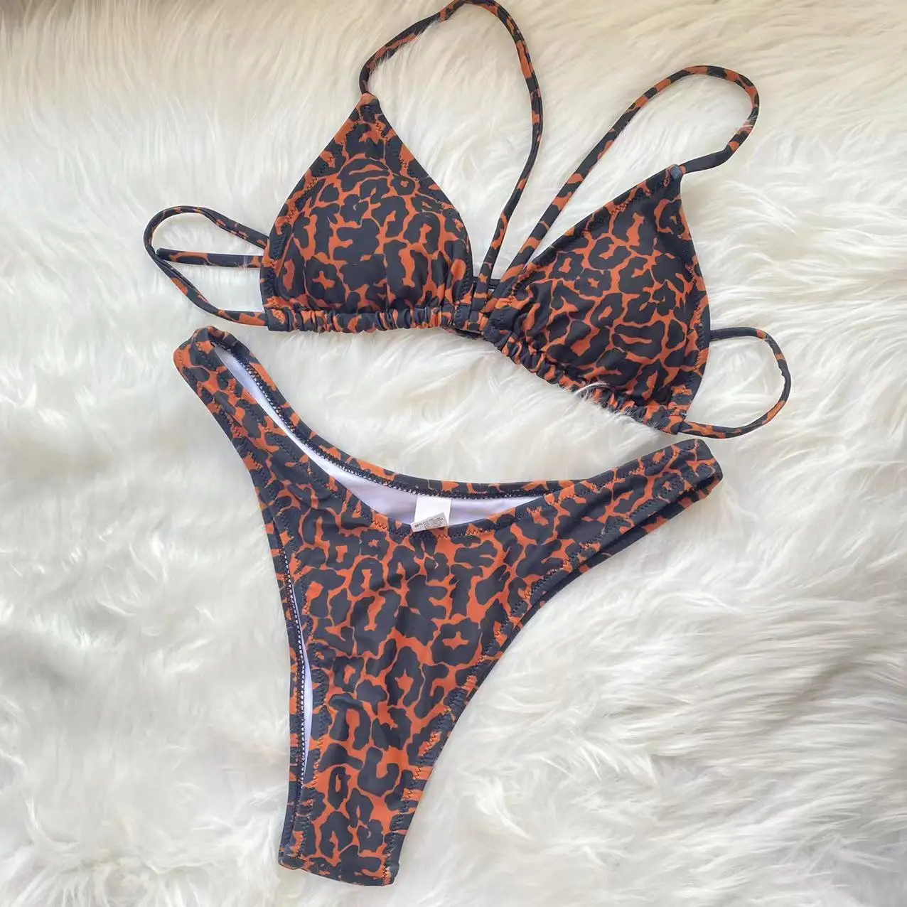 High Cut Micro Bikini Women Leopard Bandage Lace Up Swimsuit Sexy Bathing Suit Padded Thong Swimwear Biquini Trajes De Baño 2023