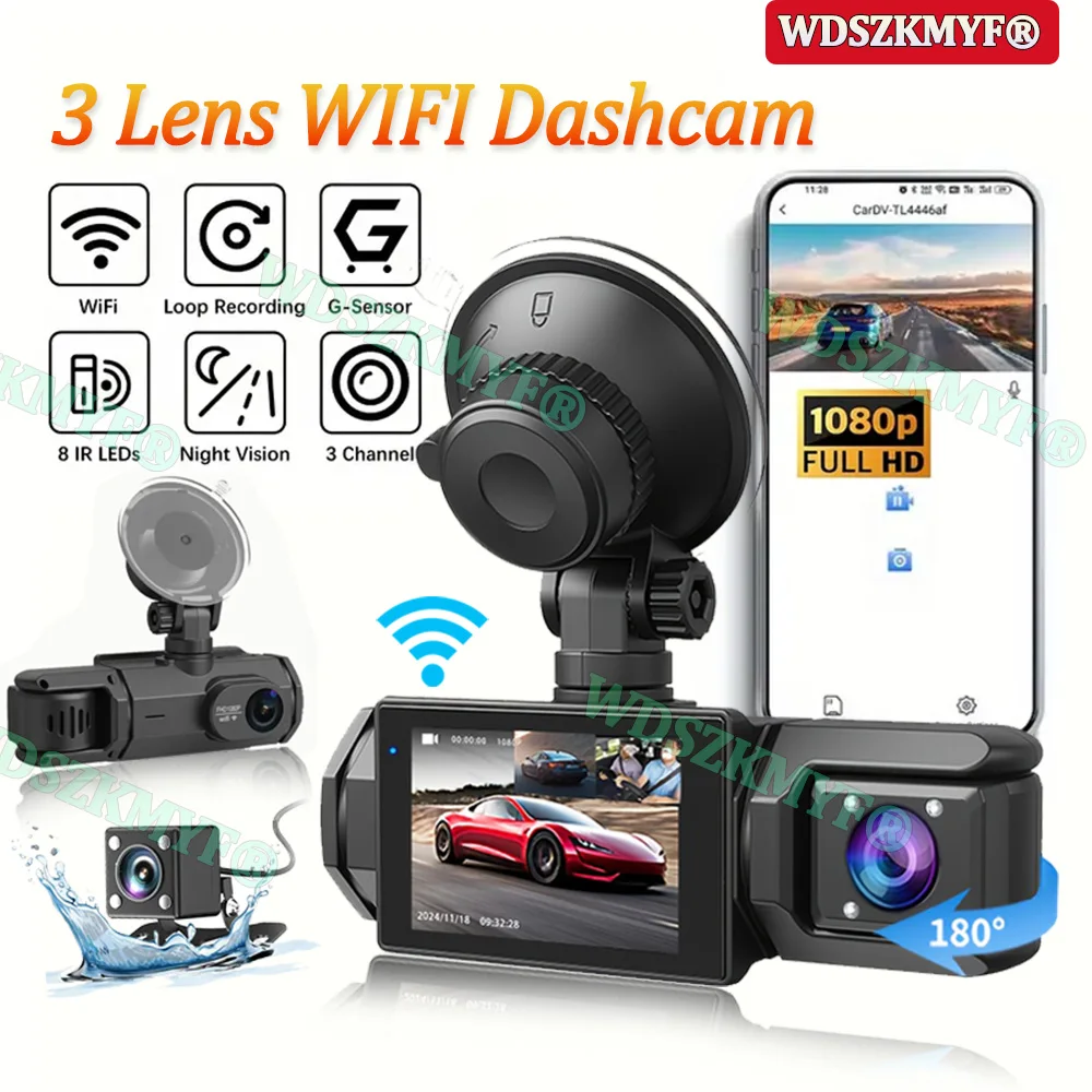 3LENS Dash Cam For Car Camera 1080P 2/3Channels Video Recorder WIFI APP Car DVR Front Rear View Camera Black Box Car Accessories