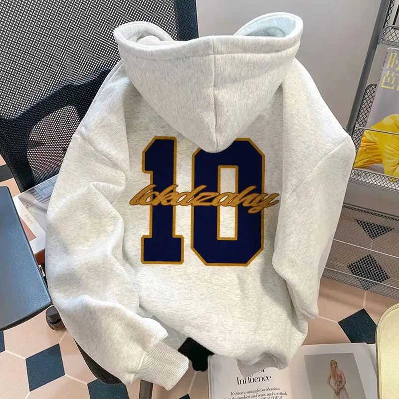 Cotton Gray White Hoodie Men Women Europe American Tide Brand Street Digital Printing Hooded Sweatshirt Padded Thickened Tops