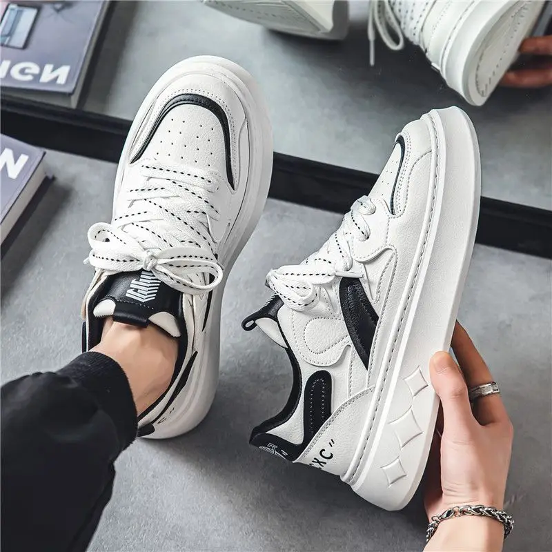 Men White Shoes Thick Sole Trendy Skateboard Versatile Casual Sports Height Increase Sneakers