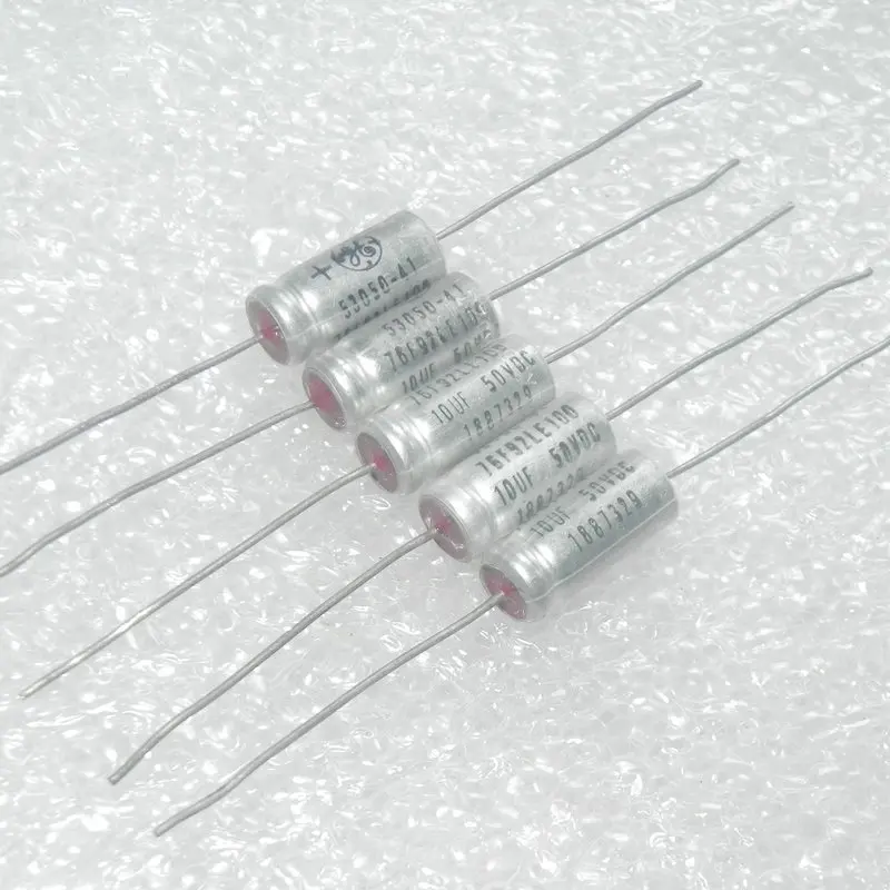 5PCS GE 50v 10uf 10MFD 50VDC 8X18MM cathode red head copper foot aluminum electrolytic capacitor