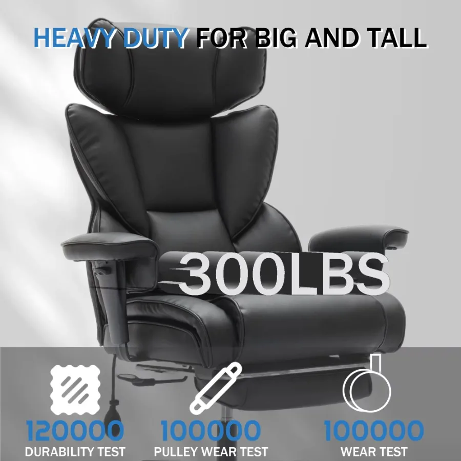 Office Chair with Foot Rest and Waist Lumber Support, Ergonomic Gaming Chair with Adjustable Height Headrest, High-Back Leather