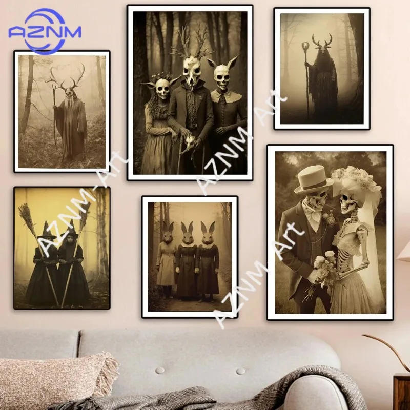 Dark Academia Art Grotesque Poster Prints Gothic Ghost Witch Monster Demon Devil Canvas Painting Wall Art Home Decor Unframed