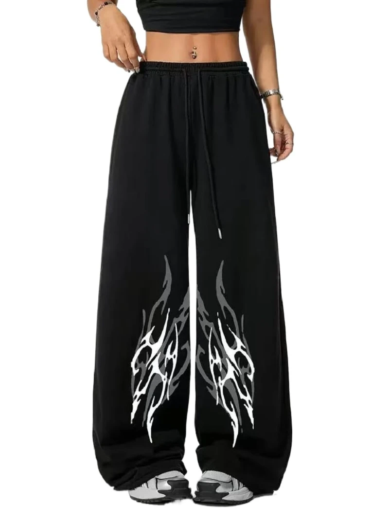 

Fitness Hip Hop Harajuku Y2K Men's Y2K Graphic Baggy Sweatpants Drawstring Waist Wide Leg Jogger Pants with Pockets