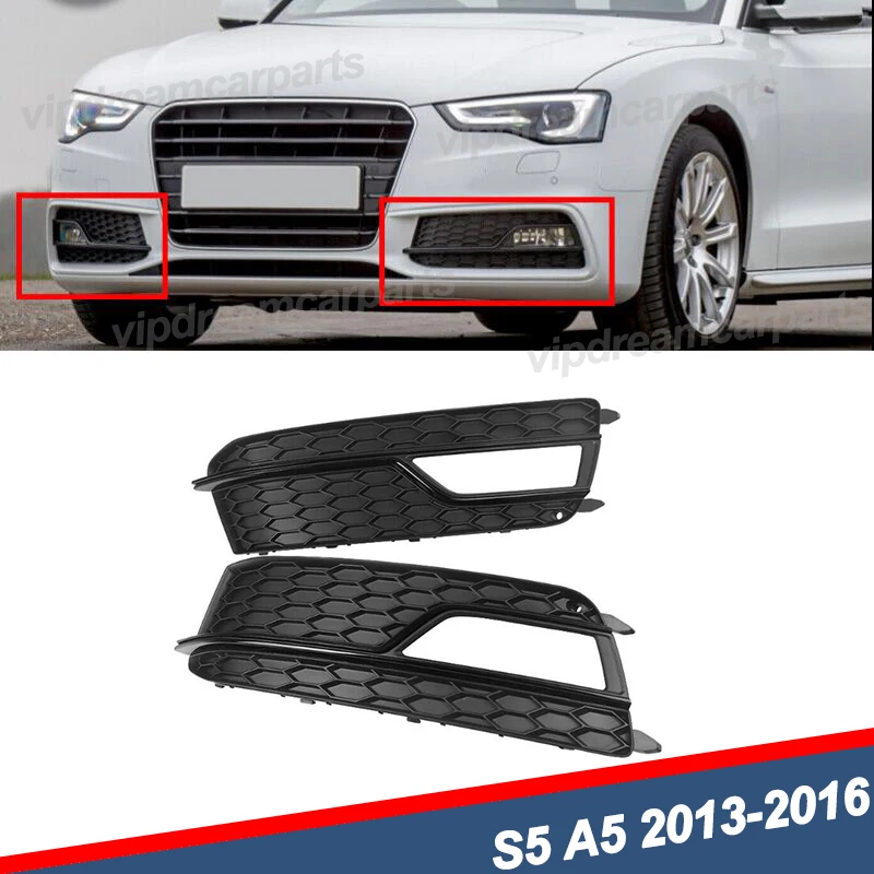 

Front Bumper Fog Light Grill Fit For 2013 2014 2015 2016 Audi A5 S-Line S5 fog lamp Cover grille grid Trim Gloss Black Pair