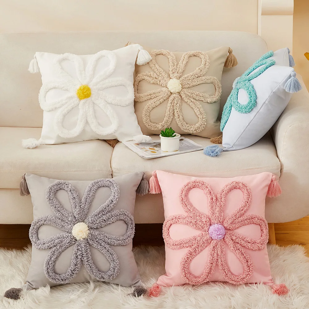 

45x45cm Nordic Sofa Embroidery Flower Throw Pillow Cover Bohemian Bay Window Bedside Cushion Cover Living Room Couch Pillowcase