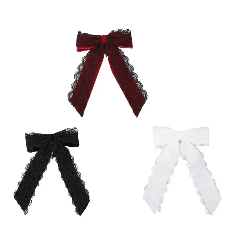 

A52E Black Red White Sweet Heart Lace Bowknot Hair Clip Silk Ribbon Fabric Comfort Wear Barrettes Secure For Everyday Use