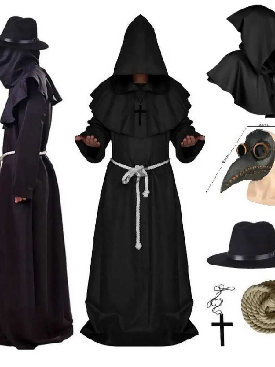 Abito da monaco medievale Costume da prete mago Dio della morte Abito lungo Spettacolo teatrale loween Cosplay Abbigliamento etnico da donna