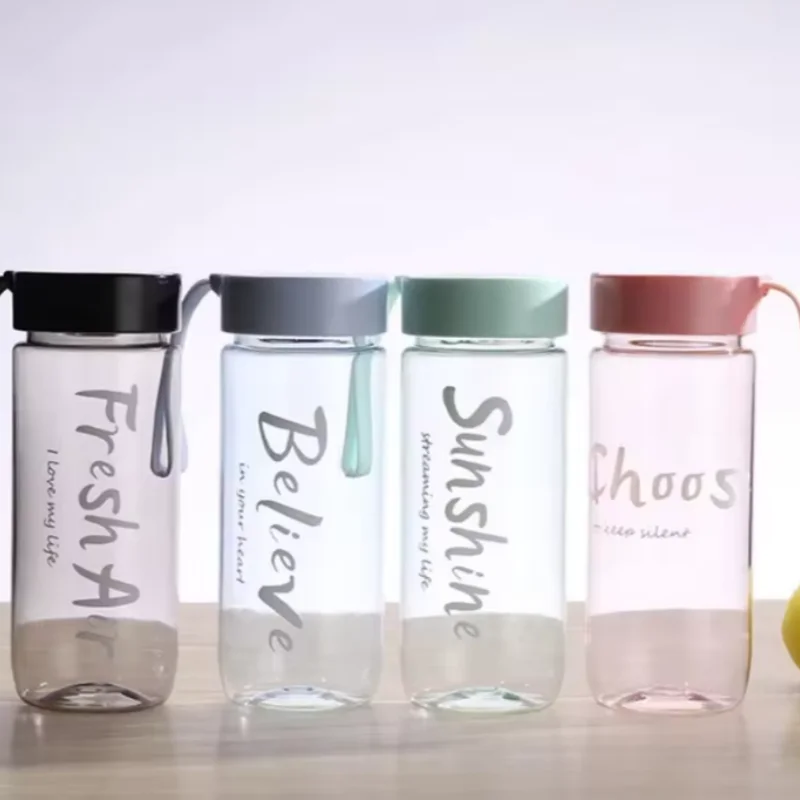 600 مللي كوب ماء بلاستيكي شفاف غير لامع للرياضات الخارجية كوب ماء عصير بارد إبداعي زجاجة مياه بلوري أدوات للشرب للزوجين