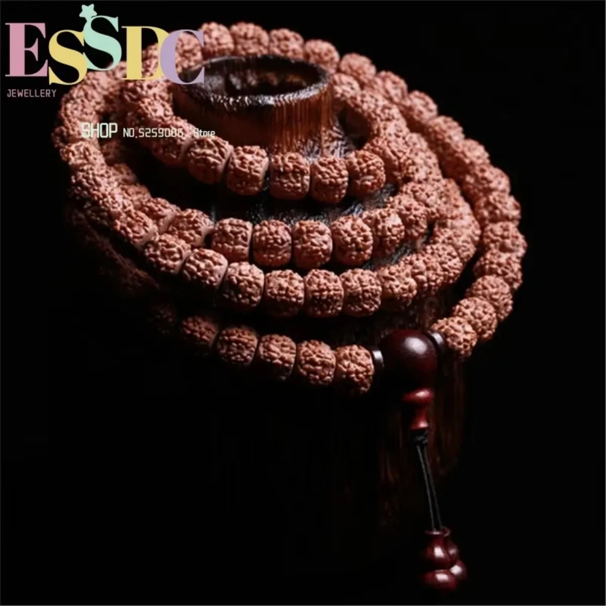 High Quality Natural Five-petal Tibetan 108 Rudraksha Beads Mala Lobular Red Sandalwood Triplet Buddhist Jewelry Yoga Bracelet view 5