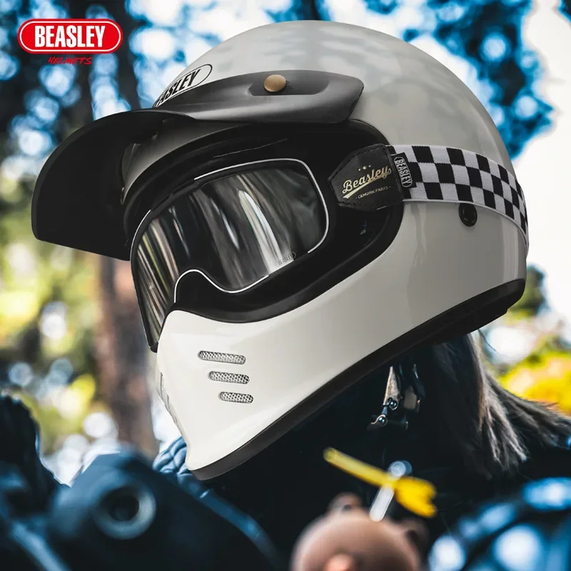 BEASLEY Motorcycle Helmet Retro Full Helmet Men and Women Bluetooth Full Helmet Four Seasons helm motorcycle ECE DOT