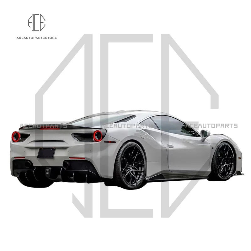 For Ferrari 488 GTB Spider Dry Carbon Fiber Front Lip Spoiler Side Skirts Aprons Rear Lip Diffuser Rear Spoiler Body Kit 15-18