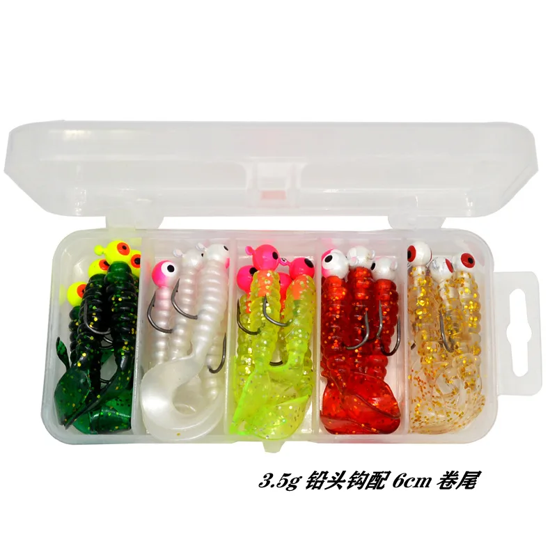 Wholesale Soft Bait Sets of Boxes Lure Set Jig Hook Hanging Soft Worm Bionic 20 Pieces Lure Jig Hook Fishing Gear