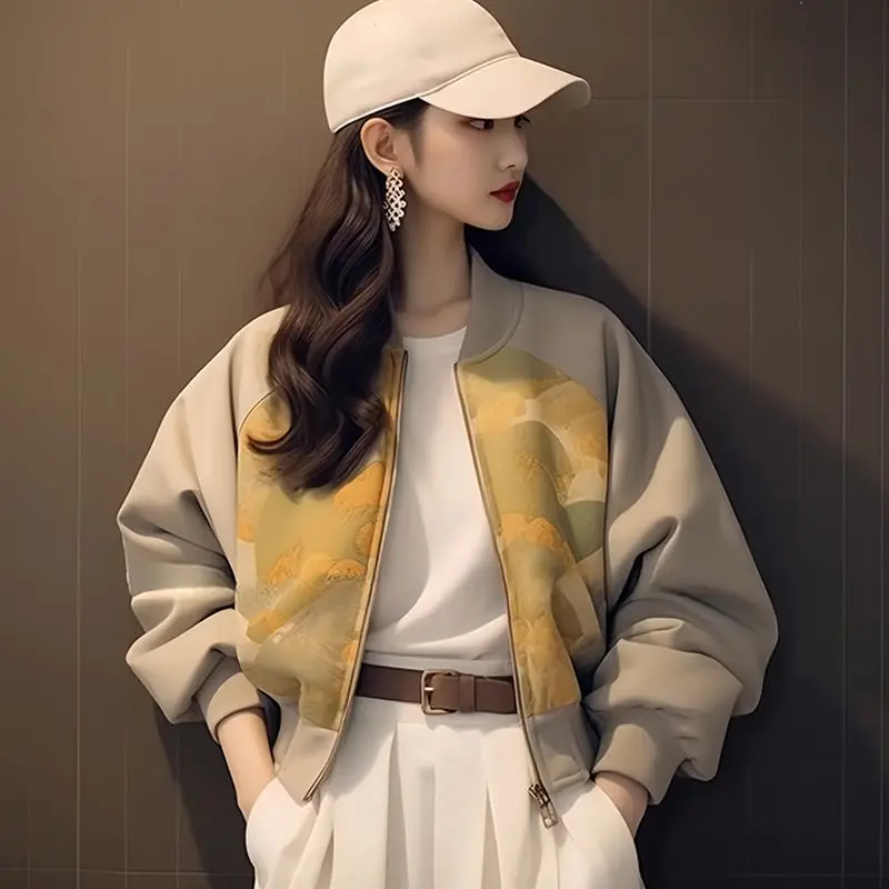 

Printed Baseball Uniform Short Jacket for Little People 2024 Early Autumn New Women Cold Style Unique and Chic Top