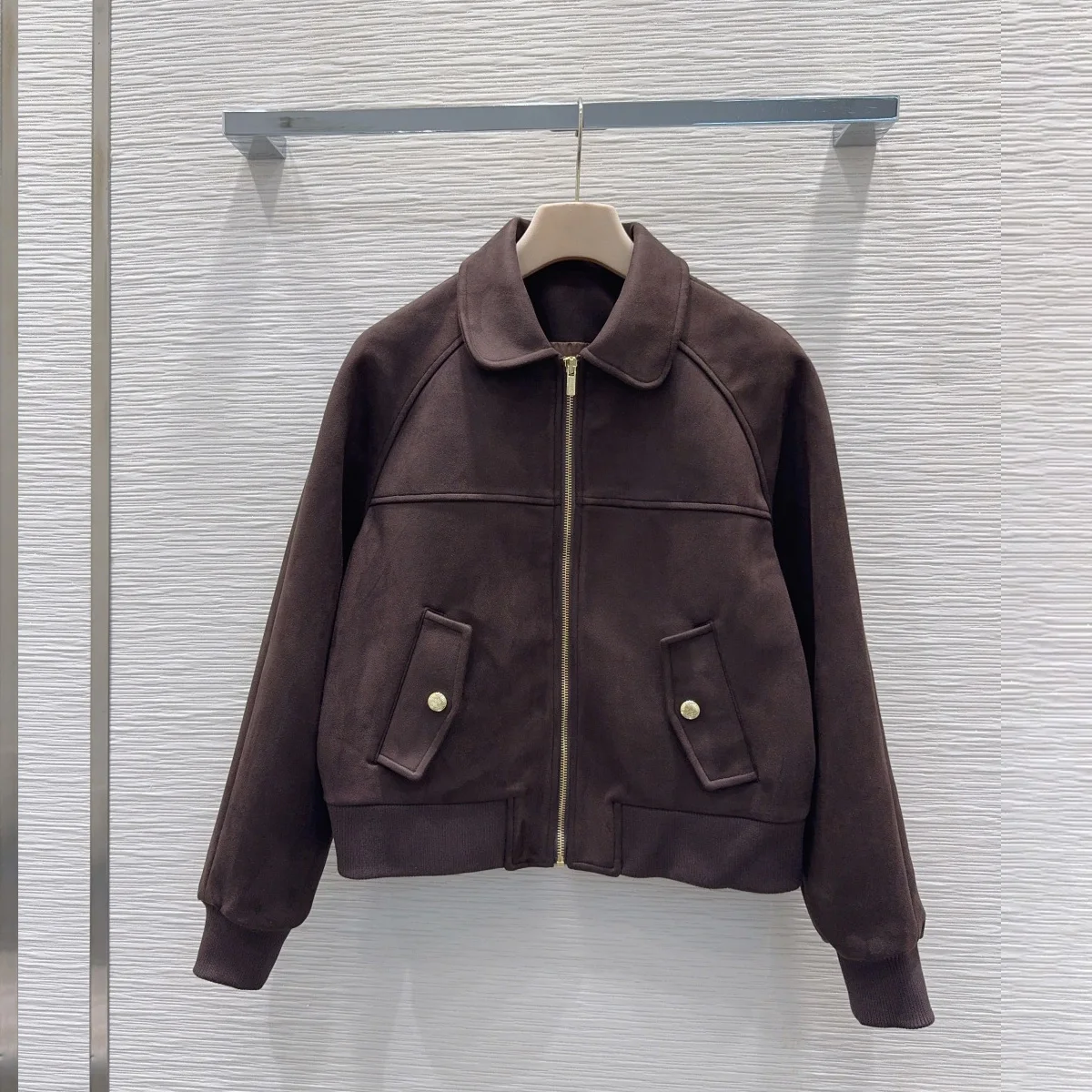 High Quality Women Cropped Bomber Jacket Lapel Zipper Rib Hem Vintage Outerwear lyt2610920
