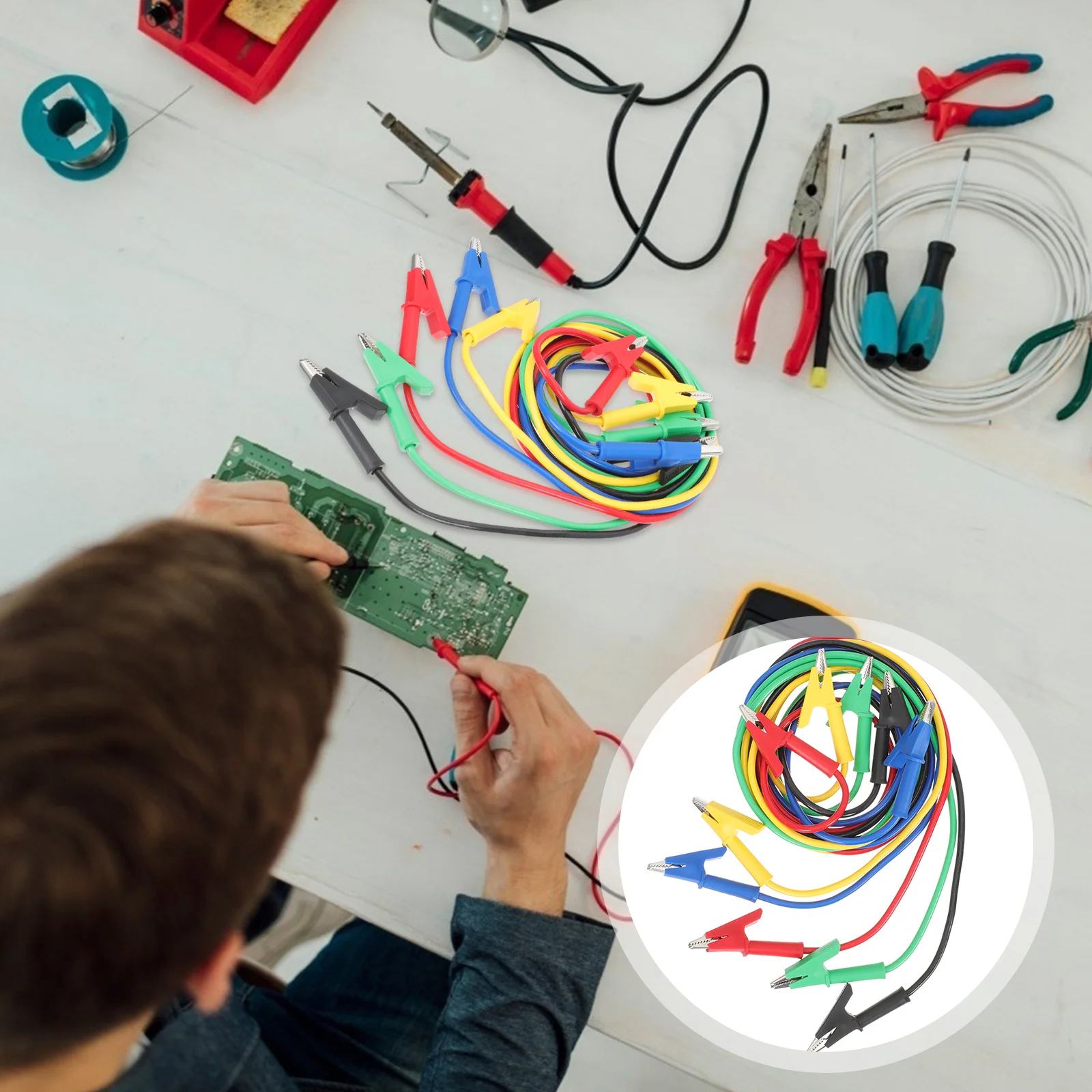 

5Pcs Alligator Clips Electrical Test Leads Set Durable Nickel Copper Conductor PVC Shell Non Slip Teeth Jumper Wires Electrical