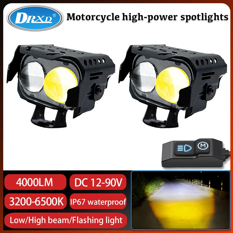 

DXRD Motorcycle Spotlight Fog Lamp Headlight Accessory Low Beam High Beam Ultra Bright Lamp Auxiliary Spotlight Flash Lense