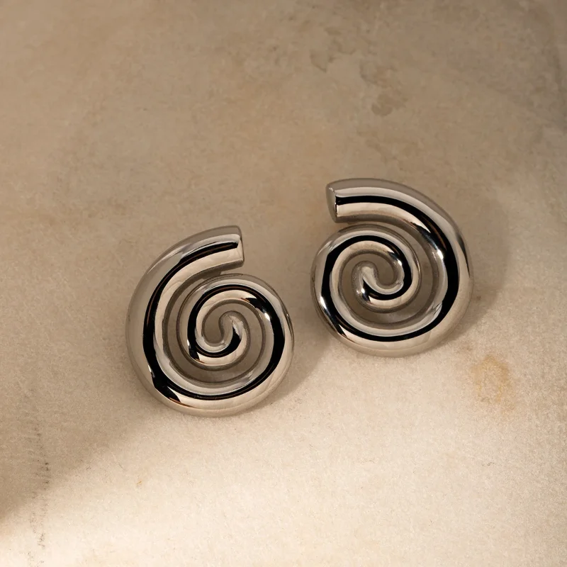 Stainless Steel Earrings Unique Hollow Spiral Conch Design Stud Ear Jewelry Women Seaside Summer Gift