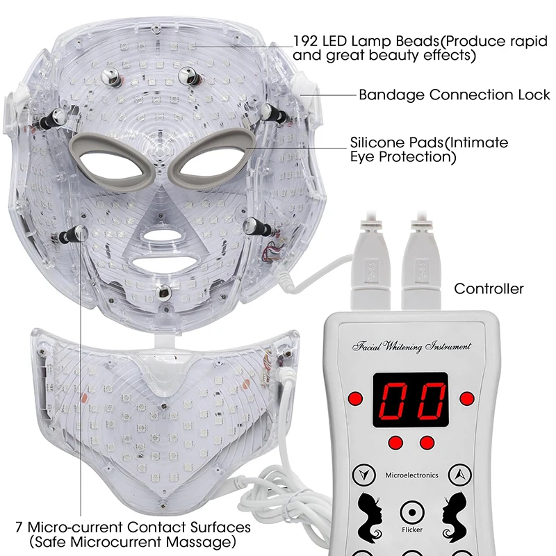 7 color Led Mask Treatment Facial Skin Care Blue and Red Maintenance Beauty Mask Multi-functional neck home mask