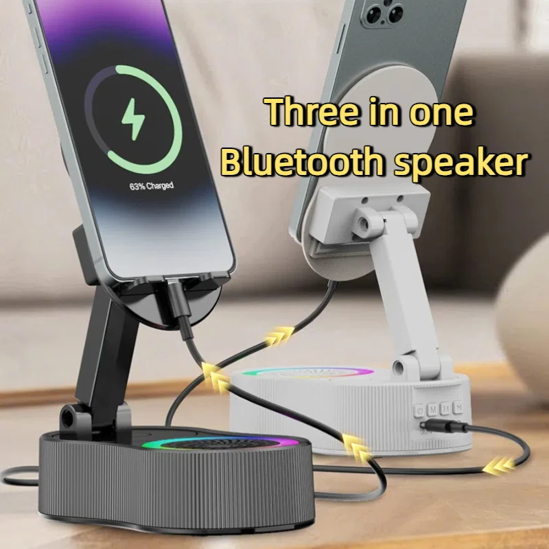 

Bass 360 Stereo Surround Sound High Quality Bluetooth 5.3speaker Three in One Lazy Phone Live Streaming Stand Platform RGB Light