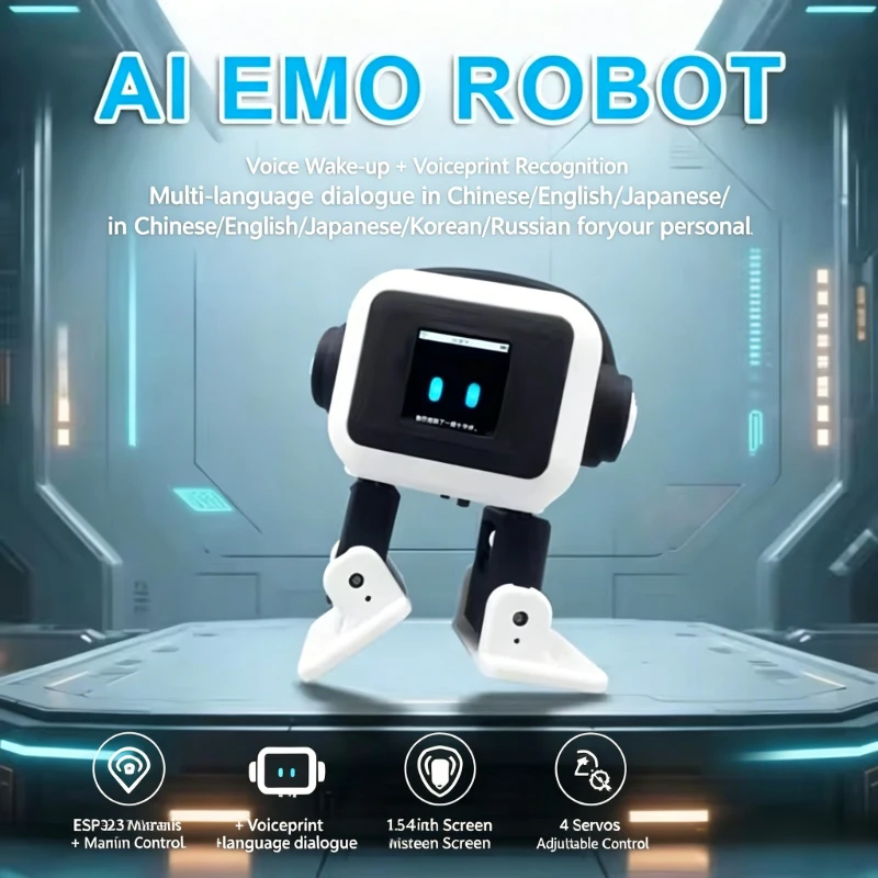 AI Emo Robot Smart Voice Bot ESP32‑S3 Bionic Robot Toy Multi‑Language Voice Wake‑up Voiceprint Recognition DOF Programmable