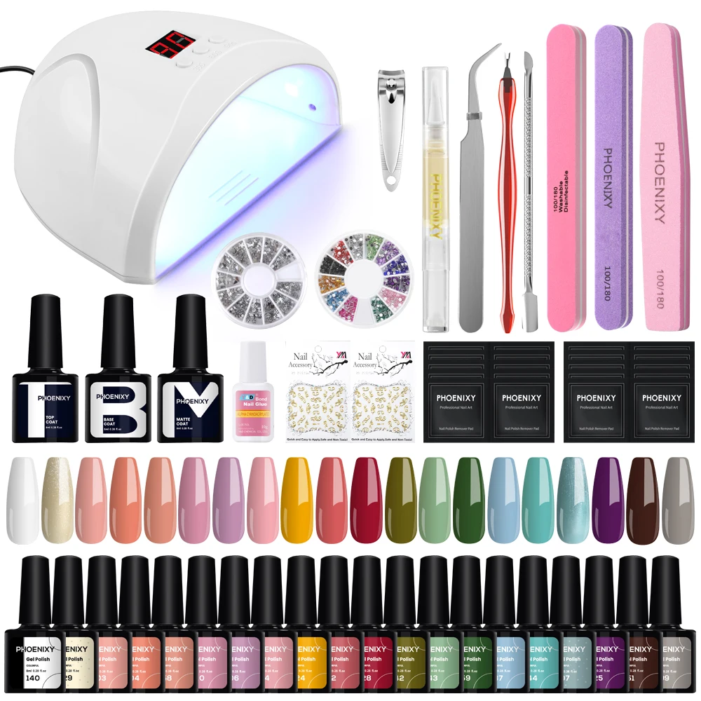 Complete Manicure Set Gel Nail Polish With UV LED Nail Lamp Soak Off UV Gel Varnish Semi Permanent Gel Polish Nail Art Tools Kit