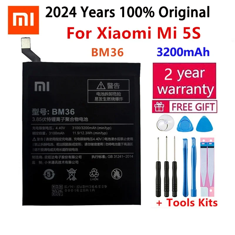 XiaoMi 100% Original Replacement Battery BM36 For Xiaomi Mi 5S MI5S New Authentic Phone Battery 3200mAh+Fast Shipping