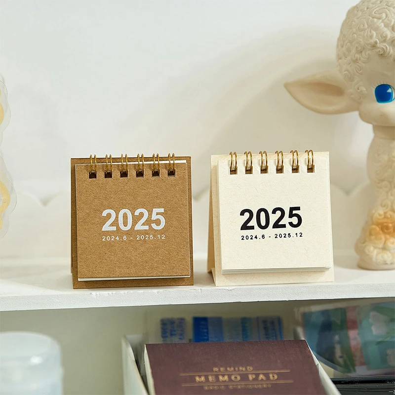 ปฏิทินตั้งโต๊ะ2025หนังสือปฏิทินแบบเกลียวขนาดเล็กน่ารักๆสำหรับทำรายการประจำวันรายเดือนรายปีการจัดการเวลาของตกแต่งโต๊ะ