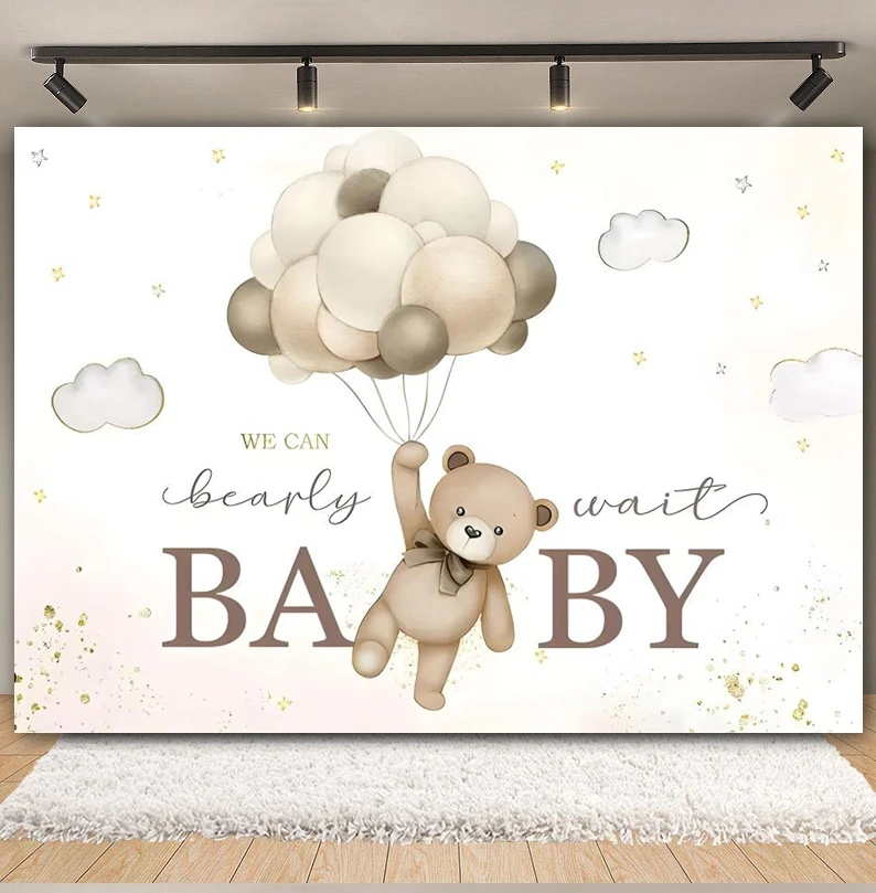 Oh Baby Bear Photography Backdrop Balloon Bear Girl Boy Baby Shower Birthday Party We Can Bearly Wait Background Photo Studio