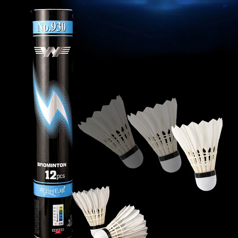 12Pcs/Set Goose Feather Shuttlecock Resistant To Windproof White Badminton for Indoor and Outdoor Training Ball