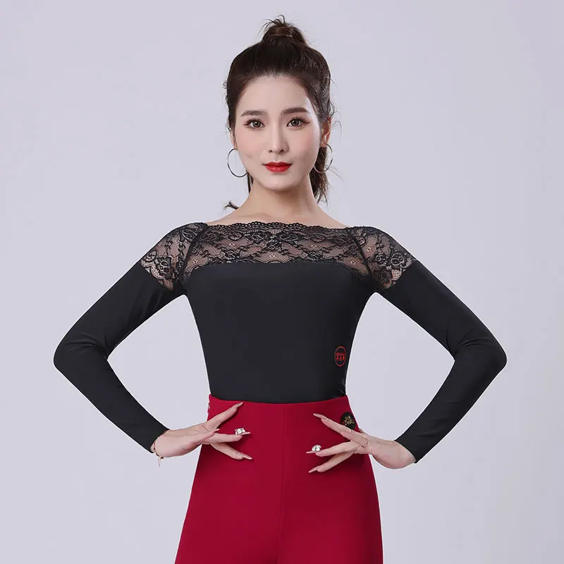 2023 Latin Dance Top Body Costume Women's Modern Dance National Standard Dance Long Sleeve Dance Practice Top