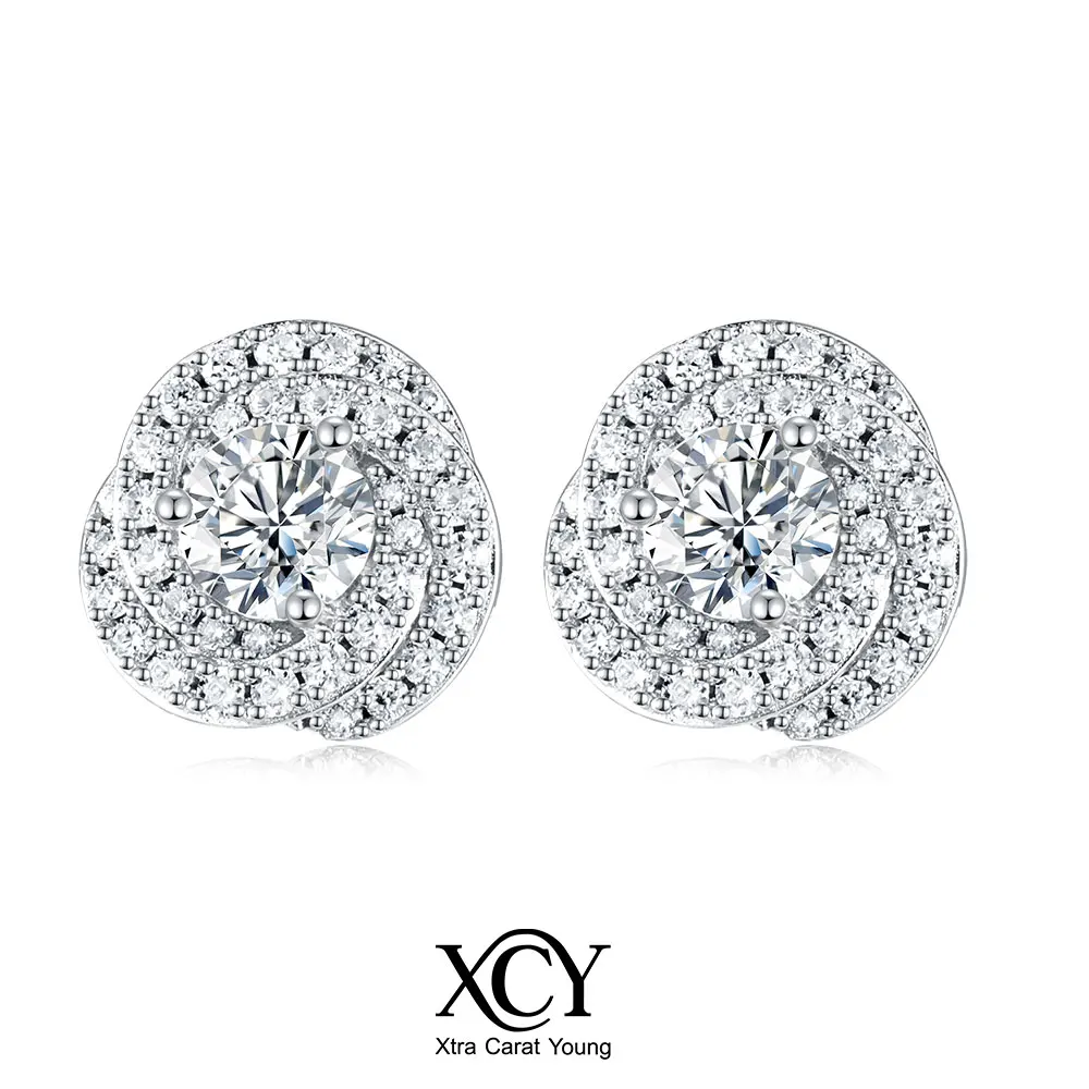 

XCY Rose Shape inlaid Moissanite Stud Earrings for Women 925 Silver Hypoallergenic Elegant Daily Wear Studs Wedding Fine Jewelry