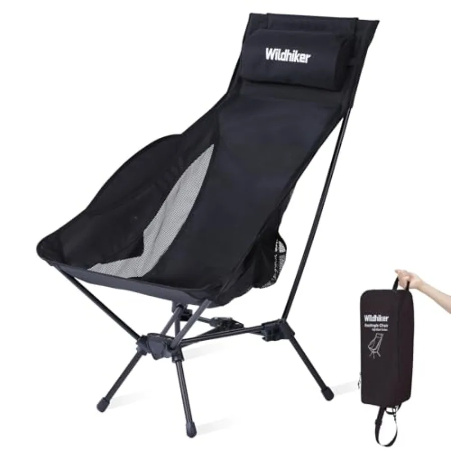 

Portable Compact Folding Camping Chairs Lightweight High Back with Pillow, Deep Recline, ArmPads, Side Pockets-for Motorcycle,