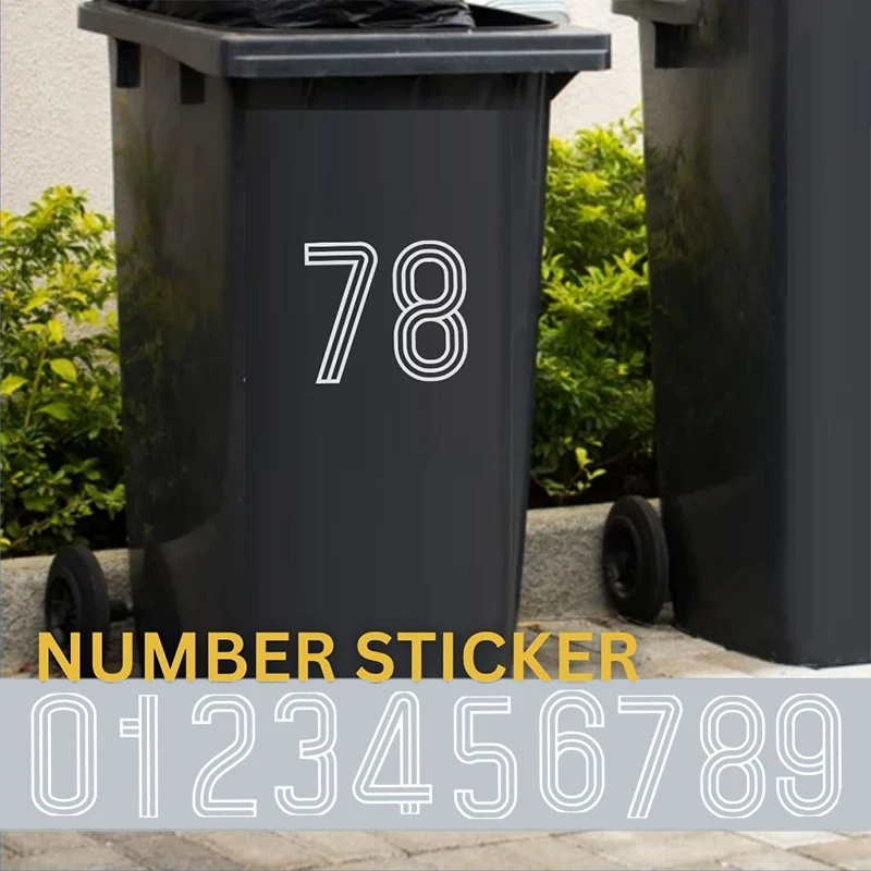 Self-adhesive Waterproof Stripe Number Stickers 0-9 Wheelie Bin Decals for Trash Can Garage Mailboxes Indoor Outdoor Use