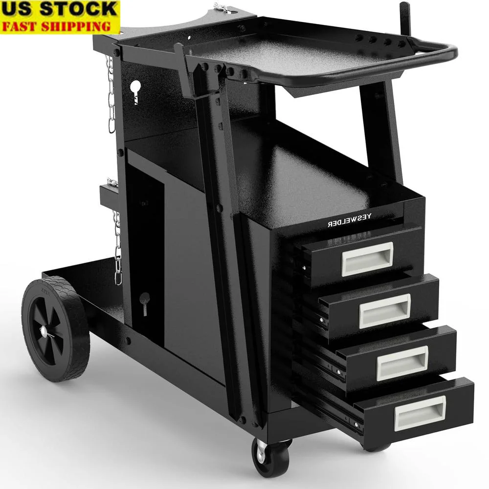 Welding Tool Organizer 4-Drawer Welder Cart Heavy Duty Storage Trolley MIG TIG Plasma Cutter Holder