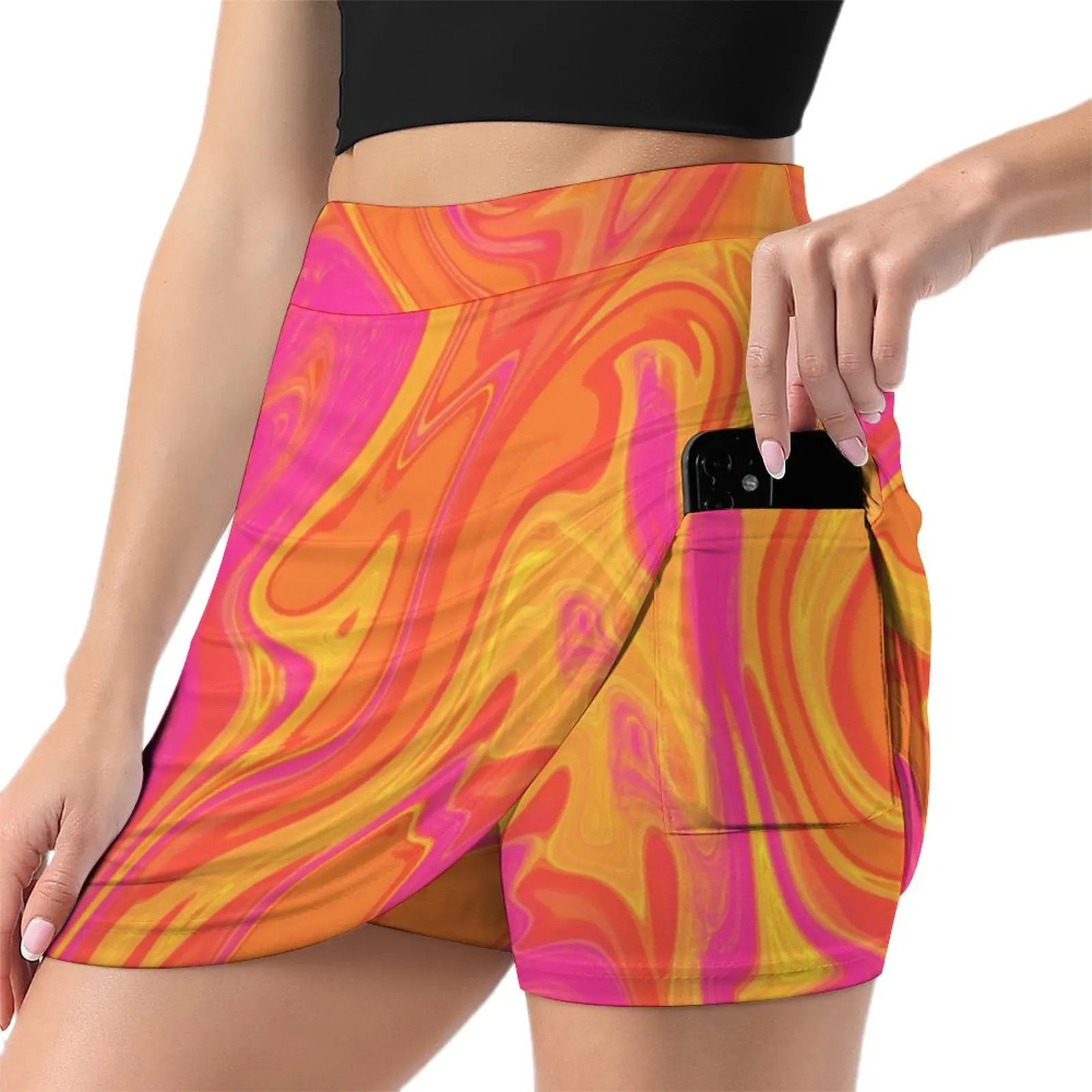 Orange and Pink swirl Light proof trouser skirt summer outfits for women 2023 Skirt pants