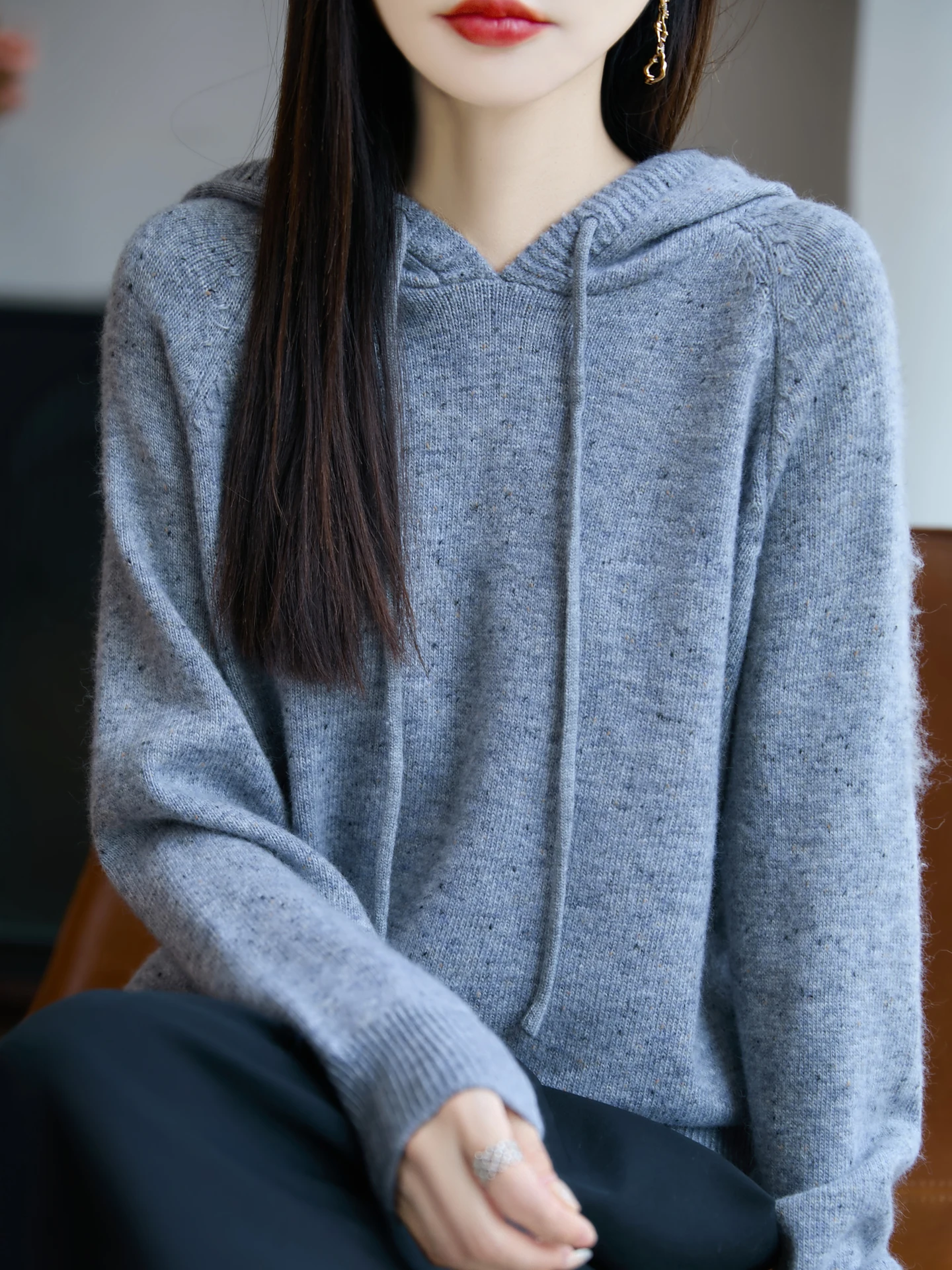 

Осень-зима, новинка, женская повседневная свободная вязаная толстовка с капюшоном, мягкий удобный длинный термобелье све для повседневной носки