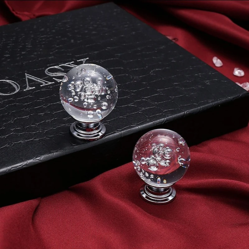 Round Color Blue Red Steam Bag Crystal Handle Cabinet Drawer Wardrobe Door Handle Faux Glass Ball Handle Furniture Decoration