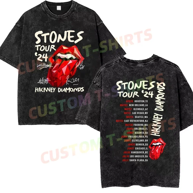 

2025 Summer Men Vintage Cotton Washed The Rolling Tour 2025 T-Shirt Loose Stone T Shirts Y2K Hip Hop Top Tee