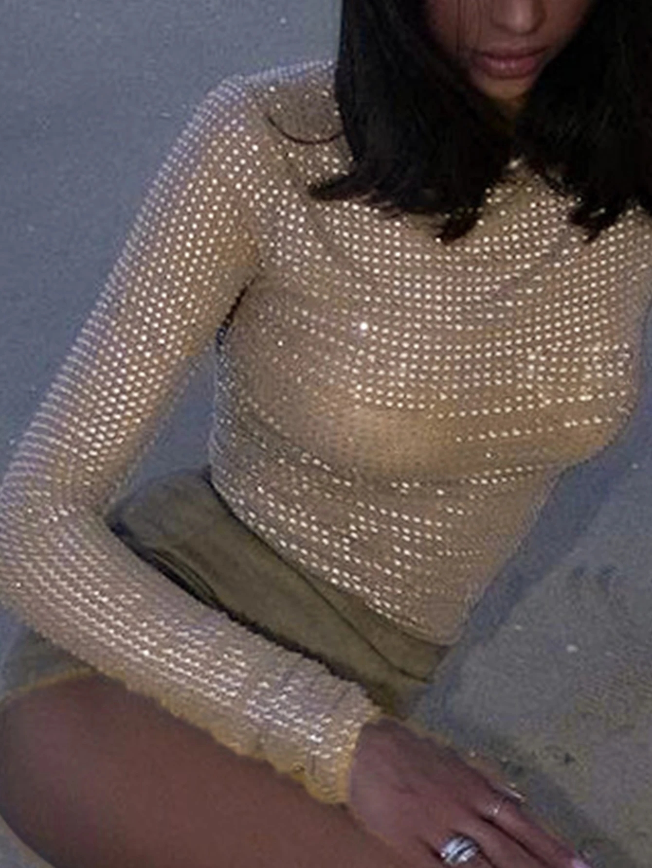 Sexy see throught Gauze crop top summer y2k top women clothes streetwear long sleeve tees cropped tops camisas tshirt Shiny tops image 6
