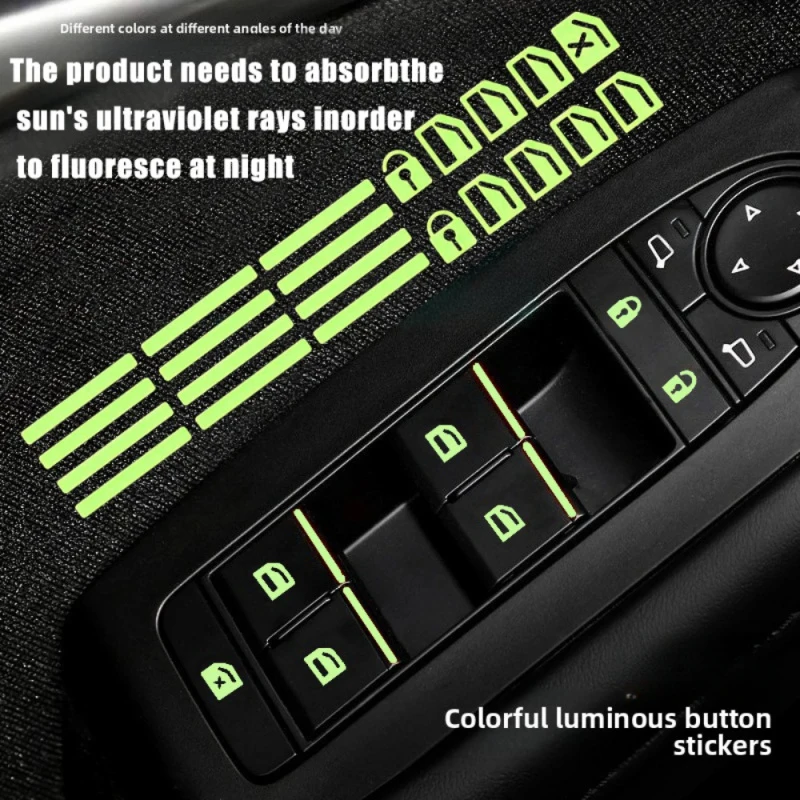 Green Luminous Window Button Stickers Functional Button Fluorescent Decals Car Interior Accessories, Adhesive-free Car Stickers
