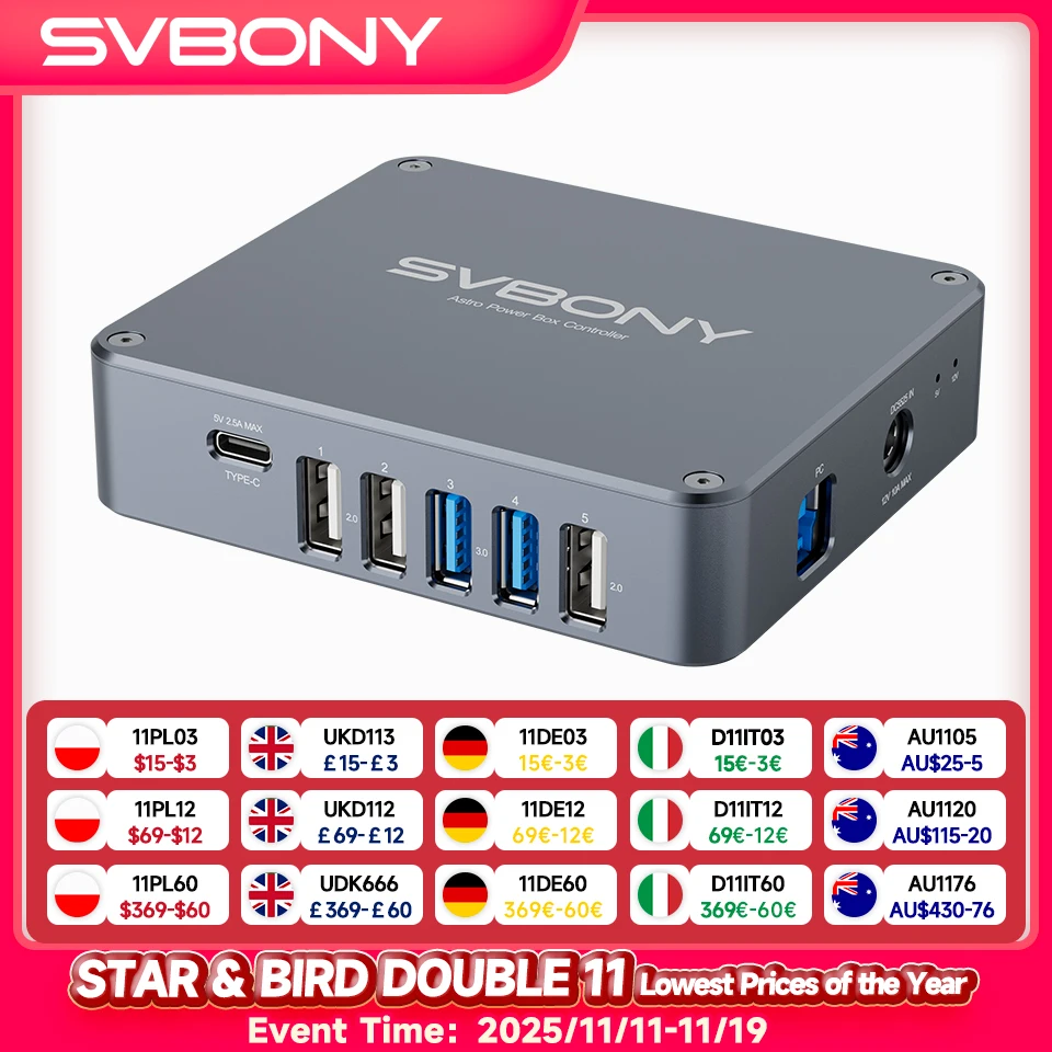 Svbony SV241 Pro Astro Power Controller USB3.0+DC Type-C ASCOM Astronomical Telescope Photography Power Management Box