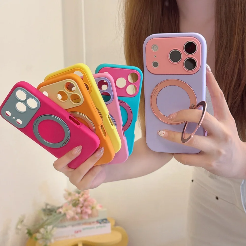INS Magnetic 360° Rotating Bracket Phone Case For iPhone 17 16 15 Pro Max 17 16 Pro 15 Solid Color For Magsafe Holder Cover ﻿ - view 3