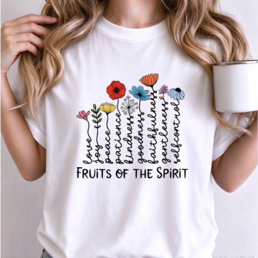 Women Fruits Of The Spirit Wildflower Graphic T Shirt Christian Faith Inspirational Floral Short Sleeve Crew Neck Casual Tee