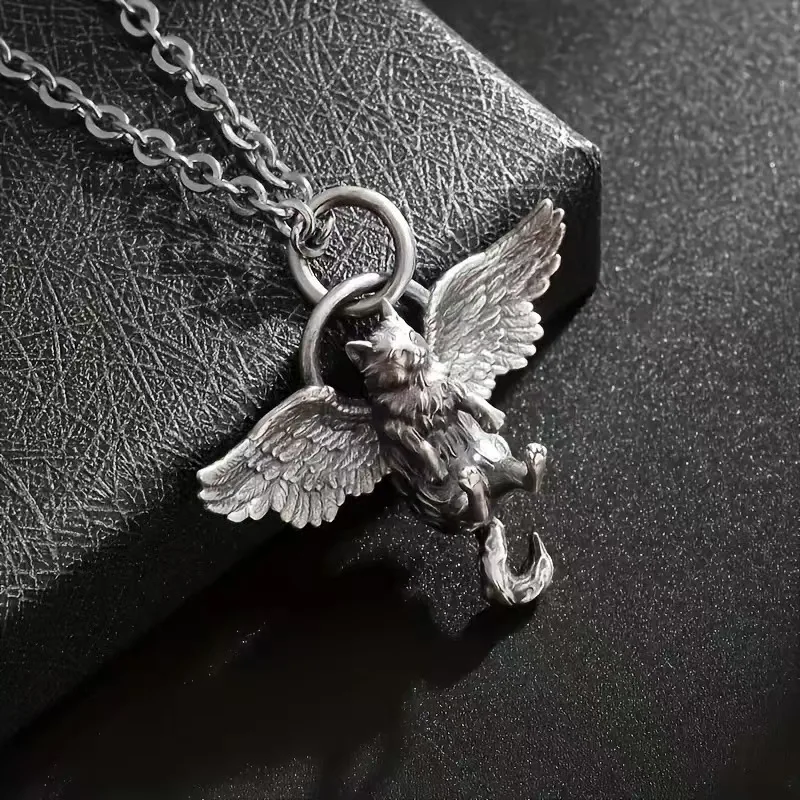 Popular Halloween European and American men's and women's angel cat deity necklace