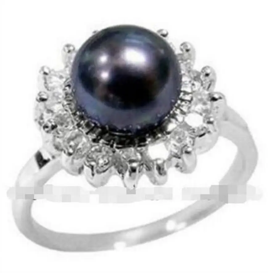 

Charming! Black Akoya Cultured pearl ring size 7 8 9