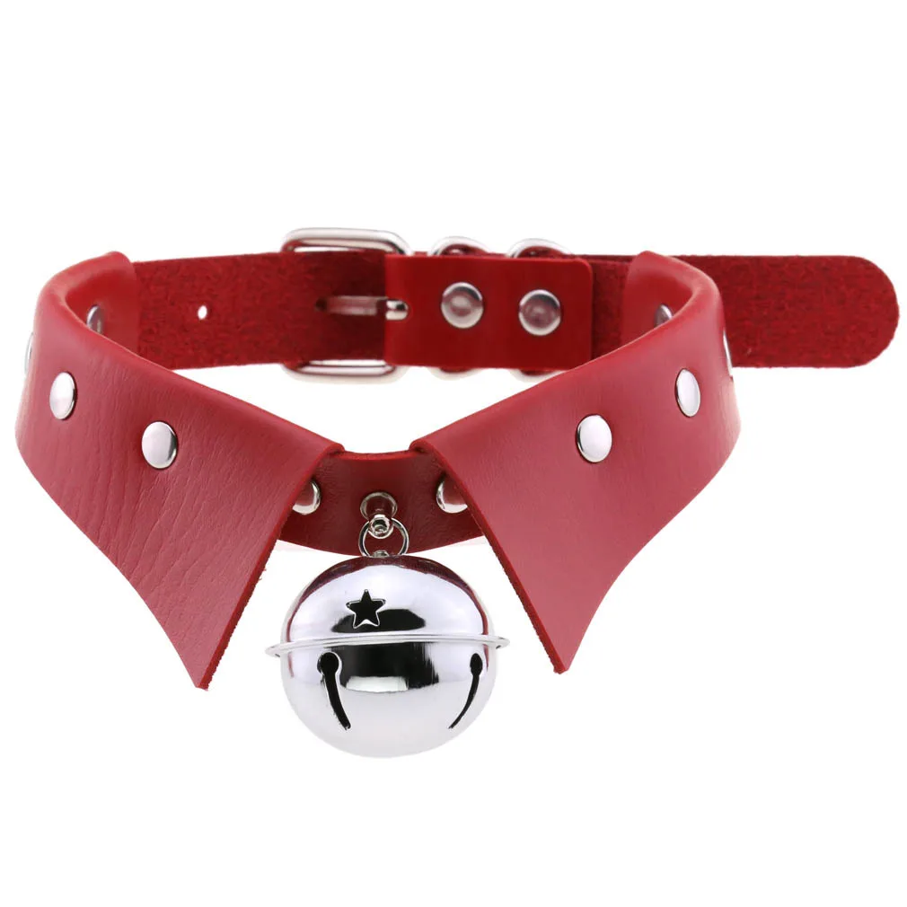 Punk Gothic Personality Simple Trend Collar-style collar Bell Multicolored Leather Stainless steel Clavicle chain